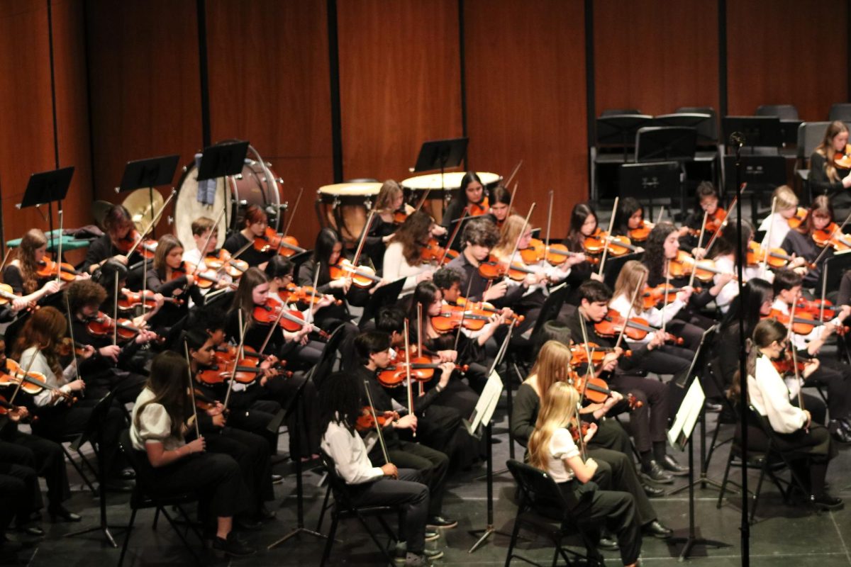 The violins and violas of the combined LHS and Highland Middle School Strings perform “Serendipity Suite”. 