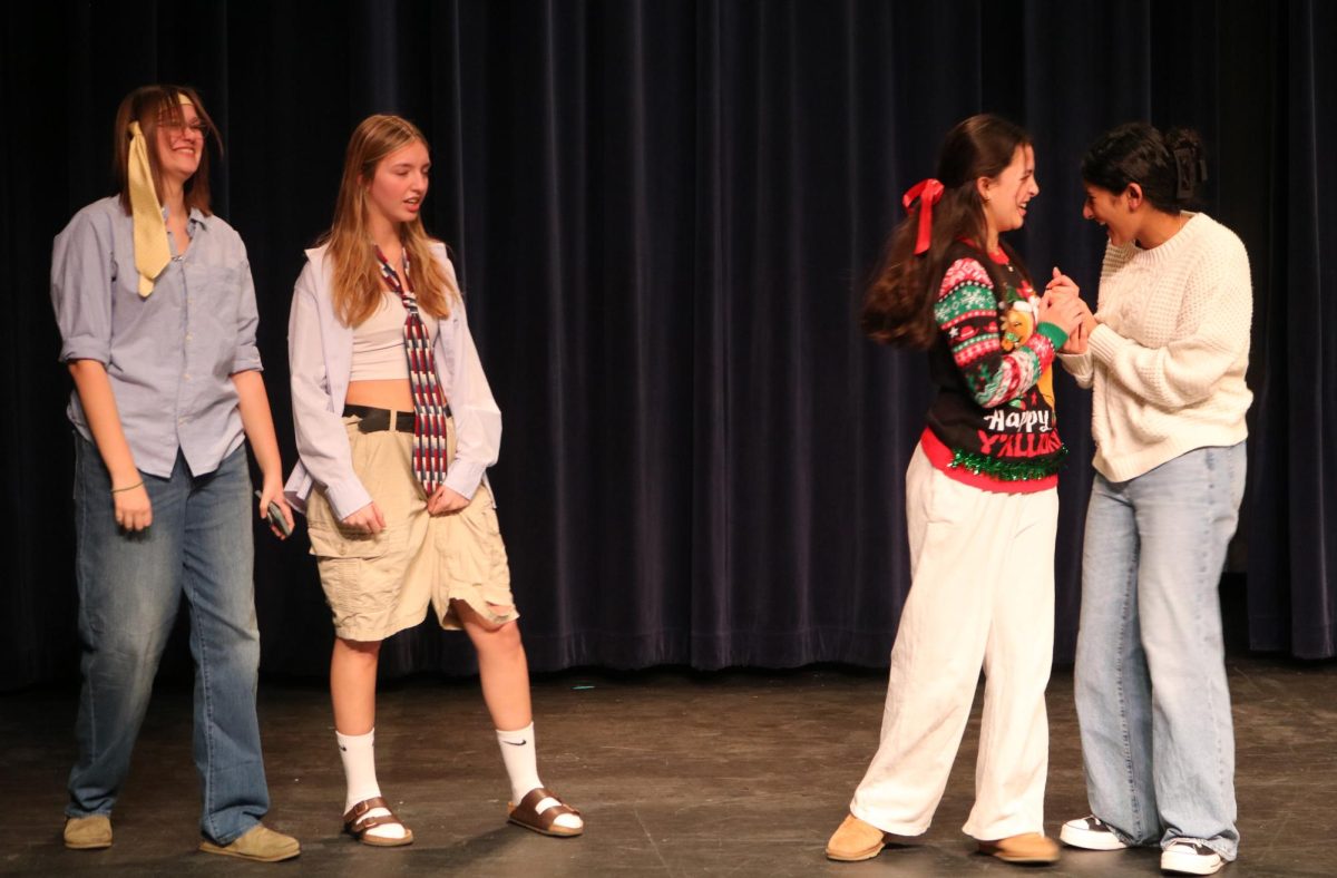 The finale of LHS’s One Acts Festival 2024, a comedic piece directed by seniors Isabella Abou Chakra and Abby Sladek “So This is a RomCom?”, flawlessly ends the night. The lead, Destinie, played by junior Alice Krietsch, laughs along with best friend Geranium, freshman Mia Abraham.