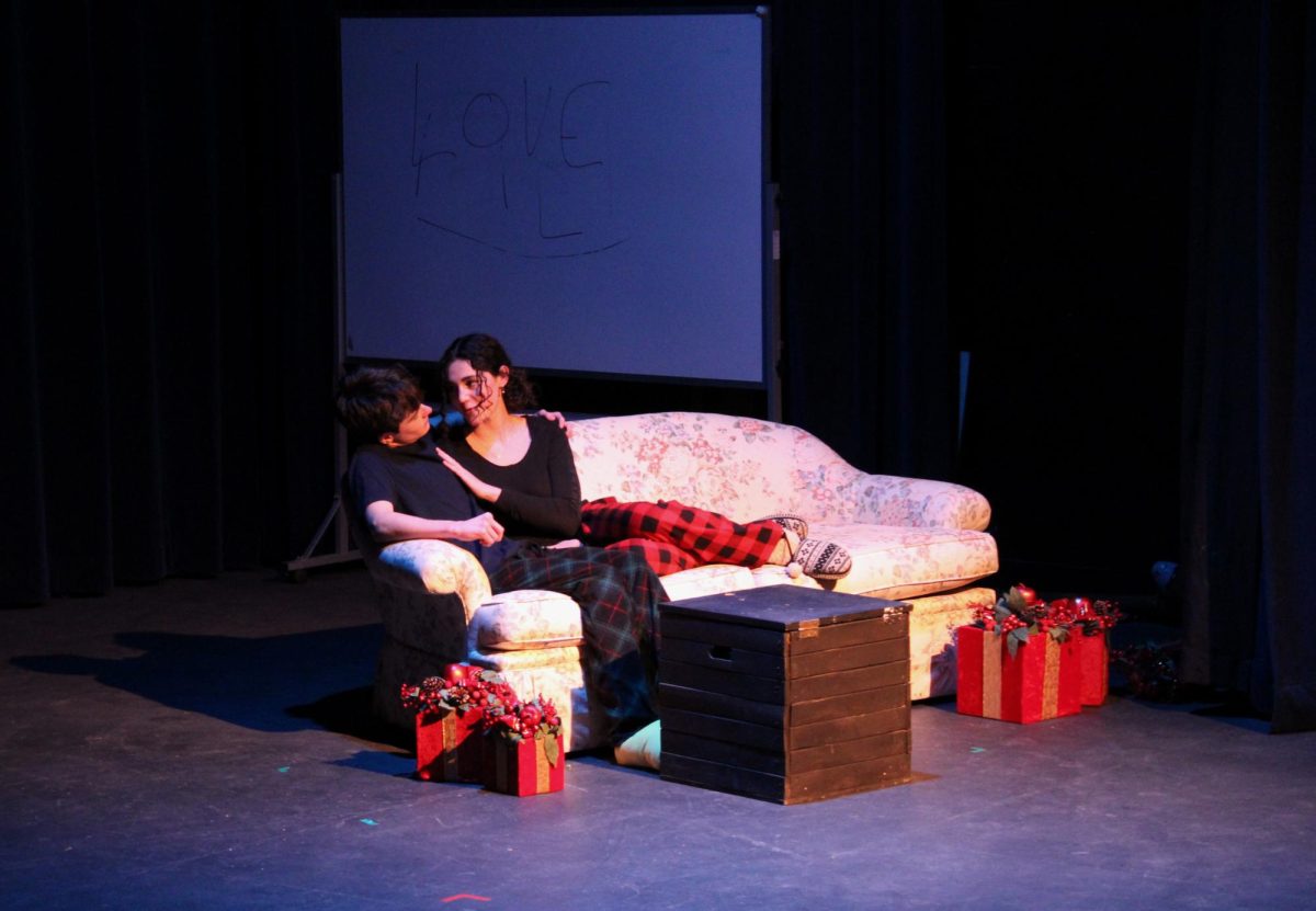 The stars of “The Best Christmas Ever” were played by freshmen Charlie Wells and Ana Lucia Thomas. The skit followed the two on Christmas day, looking back to how wonderful it was. To contrast their memory was junior Kade Burroughs, who played the flashback Dad, and senior Ava Botten, who played the flashback Mom, as the two exemplified the wheel of emotions the two actually went through.