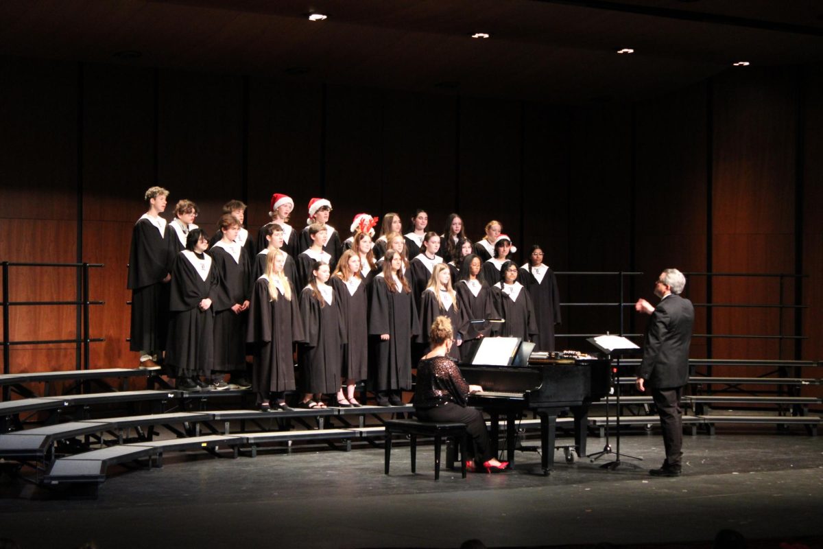 The freshman Chorale continues the festive spirit of the concert, performing an arrangement of "Rockin around the Christmas Tree" and "Dominick the Donkey."
