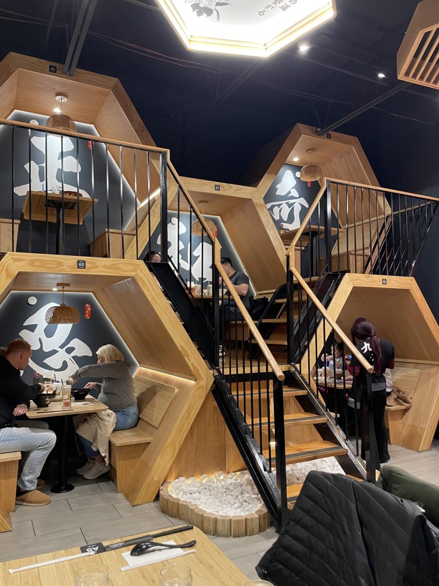 Kyuramen’s signature honeycomb seating on one wall offers cozy seating, with stairs to connect each. Diners can also choose private rooms with curtains or traditional tables. “I really liked the honeycomb seating that they had,” one customer said. “It was like bunk beds. And I thought that was cool.”