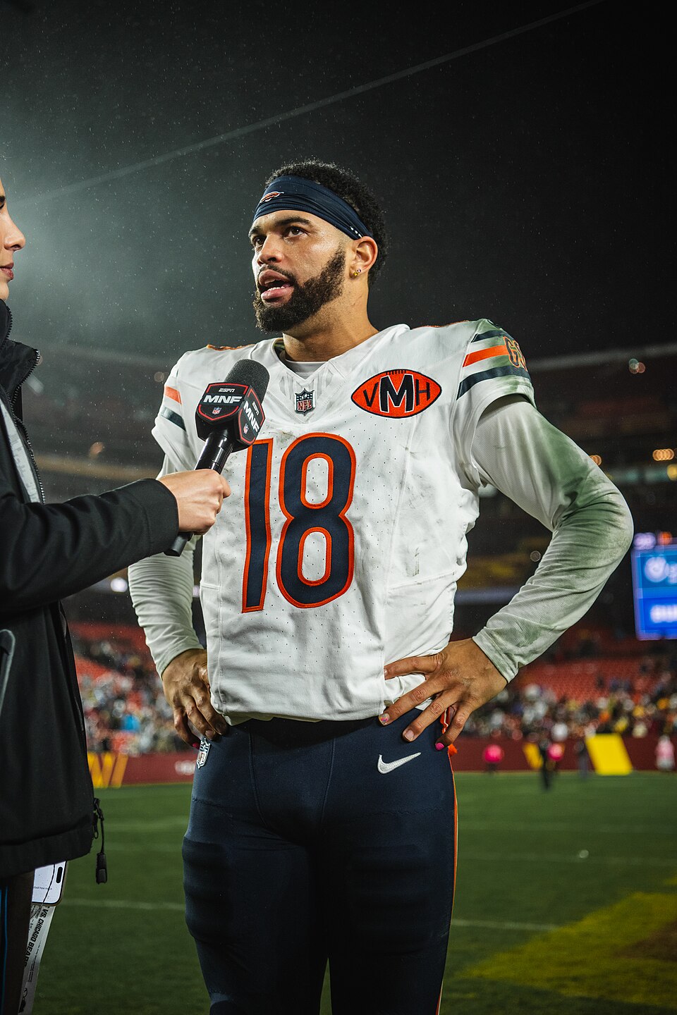 Quarterback Caleb Williams speaks after a victory over the Washington Commanders in the ‘25-’26 season. The Bears had one of their best seasons to date, making the second round of the playoffs for the first time since 2007. (Photo credit: All-Pro Reels)