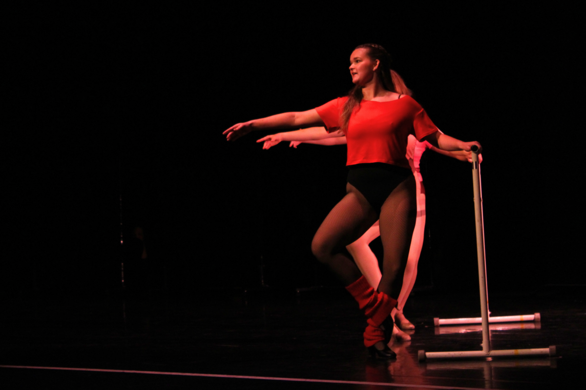 During “At the Ballet”, a song about how dance helped three of the characters find themselves, senior Emma Thompson showcases her dance skills at the bar. This is Thompson’s first time being part of an LHS musical; she played Bebe in the show.