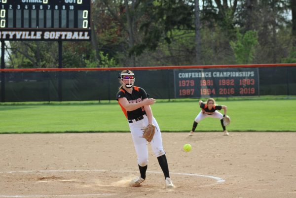 Sophomore Mckenna Weaver pitches for the Champions during the top of the second inning. Weaver’s strong presence on the mound lasted all game, as she limited the Champions' opportunities on base.